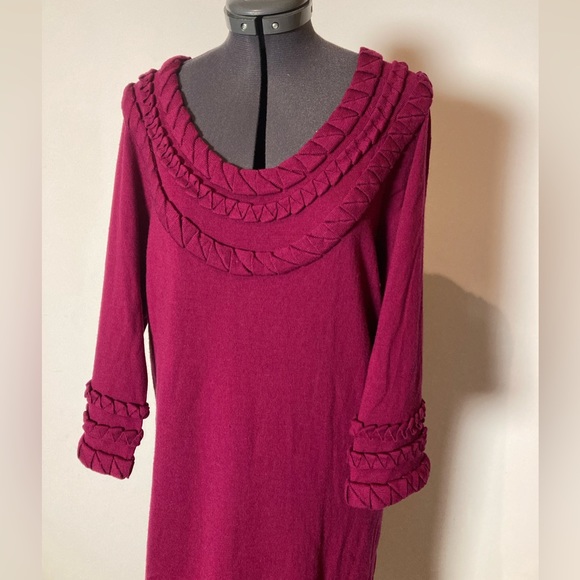 Diane Von Furstenberg Wool MIDI Knit Dress Size L Maroon - Picture 8 of 13